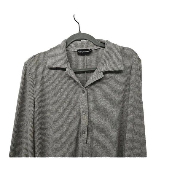 PrettyLittleThing Rib Knit Romper Womens Size 0/XS Long Sleeve Oversized Gray - Picture 6 of 9